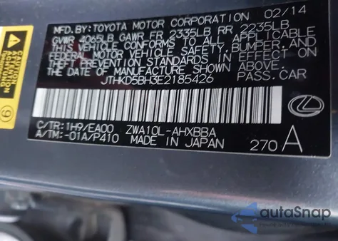 2014 Lexus Ct 200H 200 z USA, uszkodzony, nr VIN JTHKD5BH3E2185426